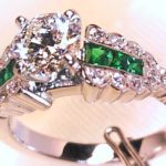 14 k white gold diamond and emerald ring